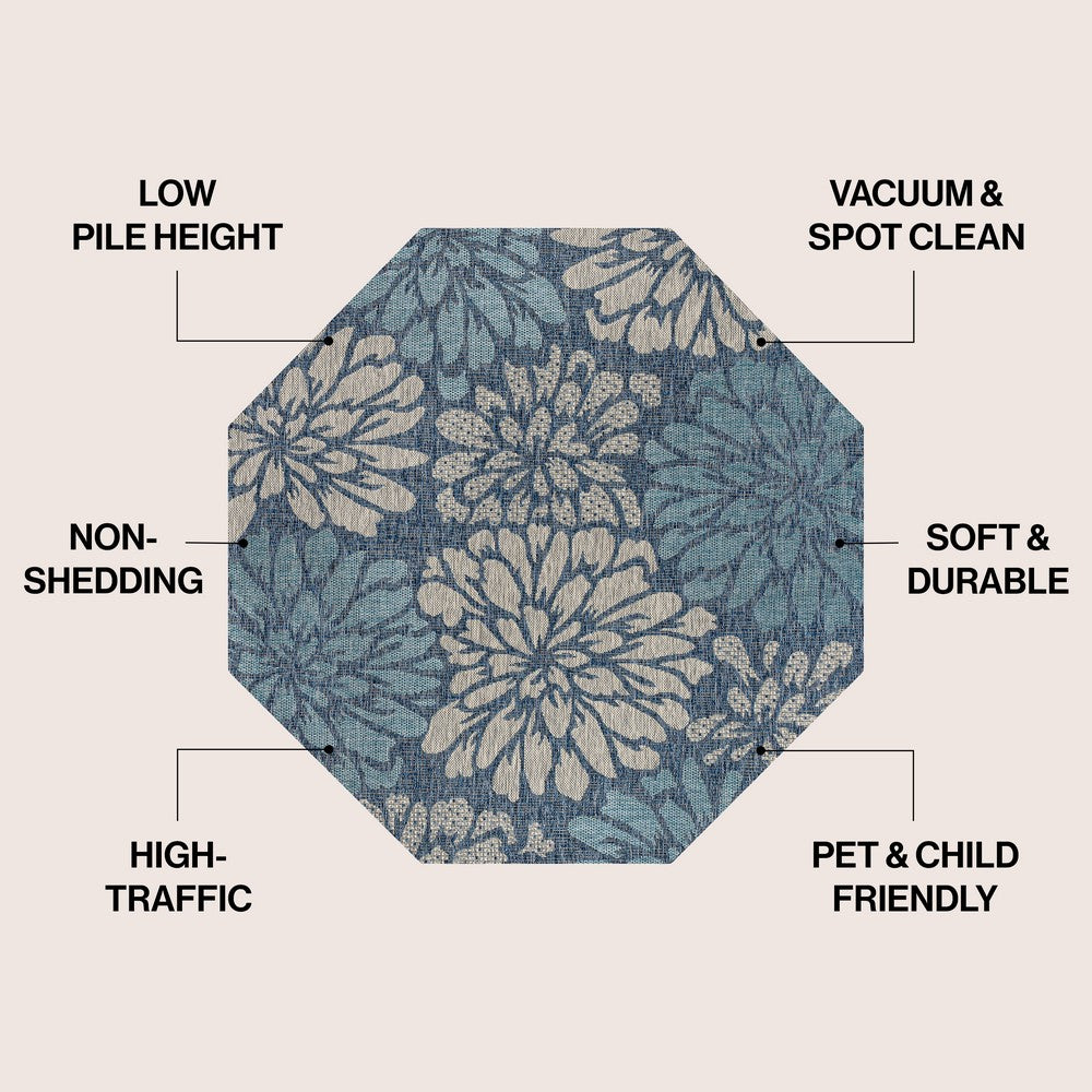 Garcia Modern Floral Textured Weave Indoor/outdoor Octagon Rug