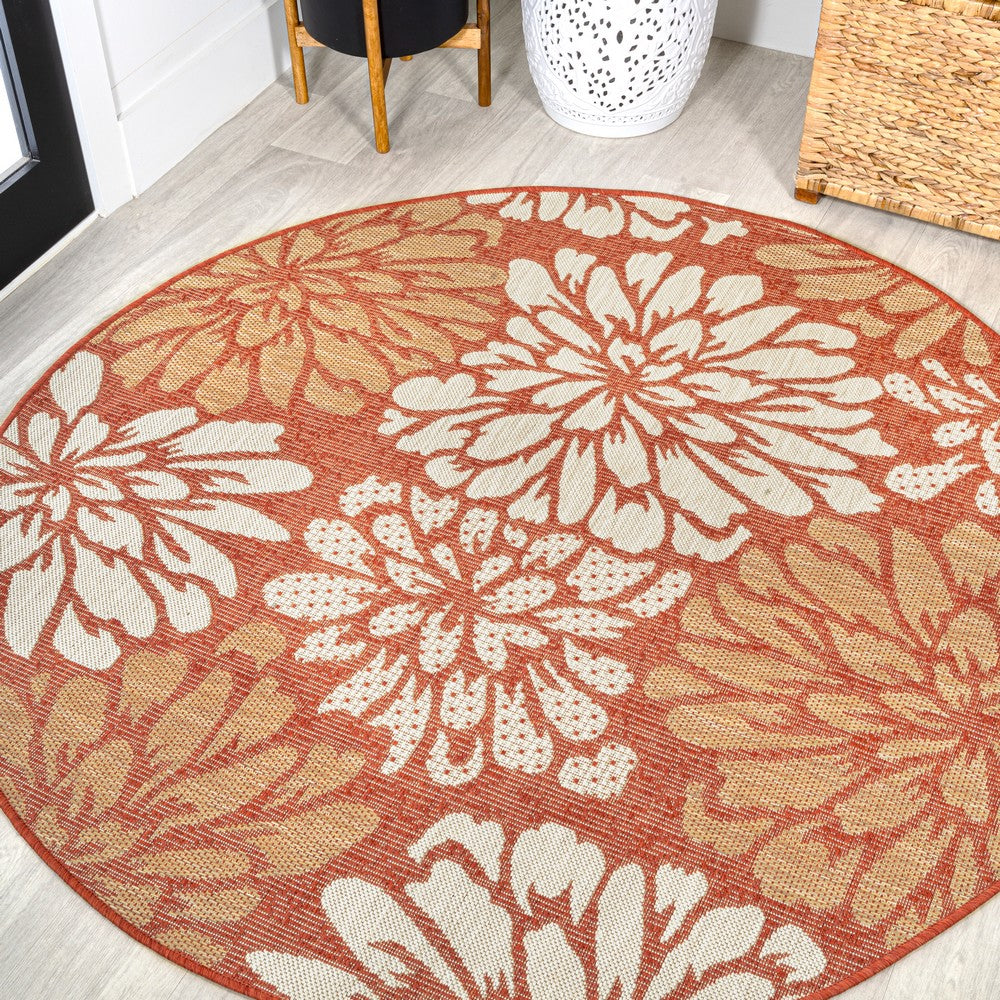 Garcia Modern Floral Textured Weave Indoor/outdoor Round Rug