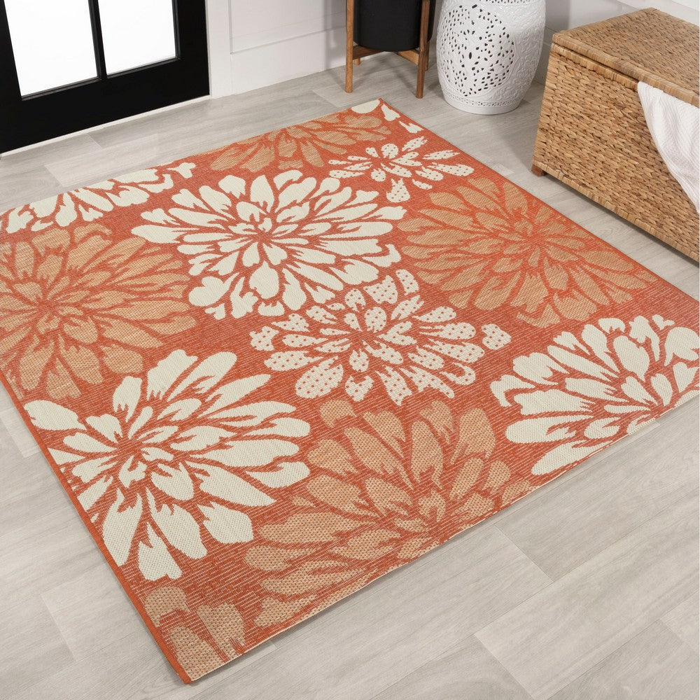 Garcia Modern Floral Textured Weave Indoor/outdoor Square Rug