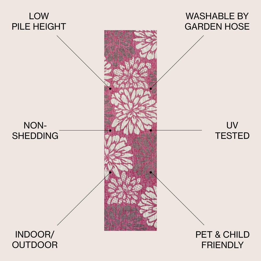 Garcia Modern Floral Textured Weave Indoor/outdoor Runner Rug