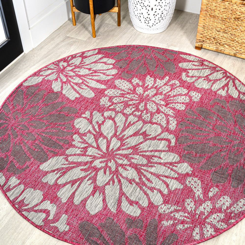 Garcia Modern Floral Textured Weave Indoor/outdoor Round Rug