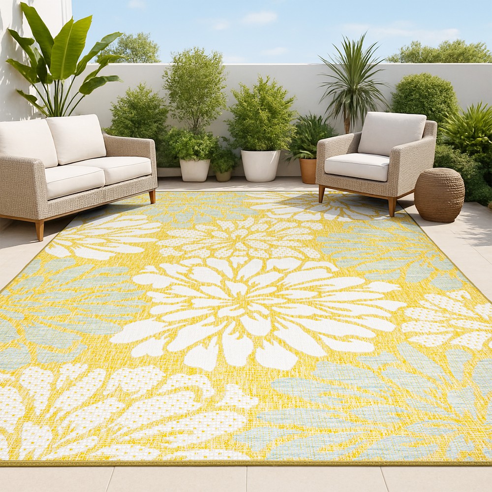 Garcia Modern Floral Textured Weave Indoor/outdoor Area Rug