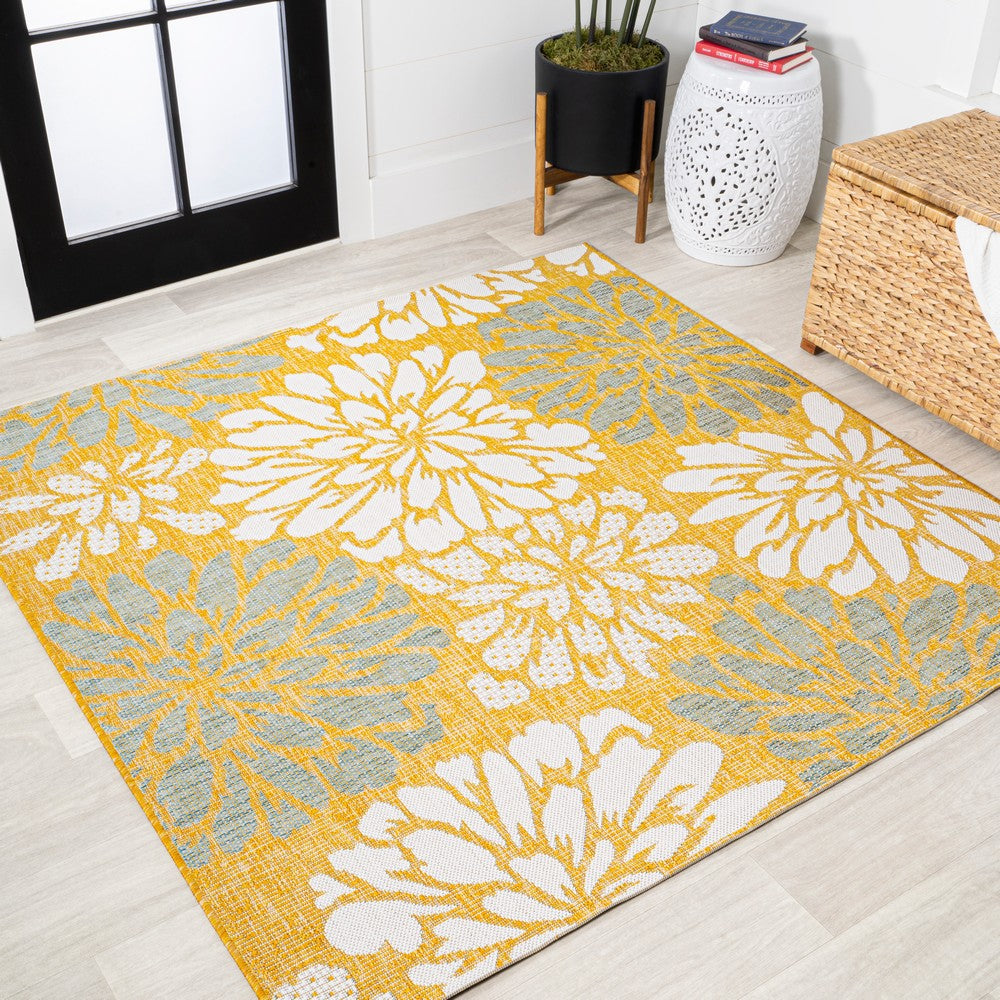 Garcia Modern Floral Textured Weave Indoor/outdoor Square Rug