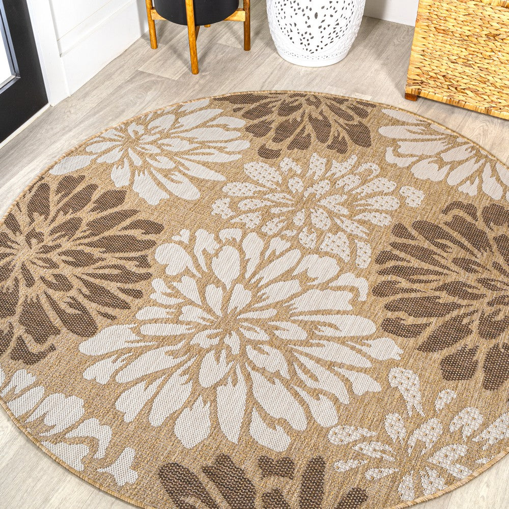 Garcia Modern Floral Textured Weave Indoor/outdoor Round Rug