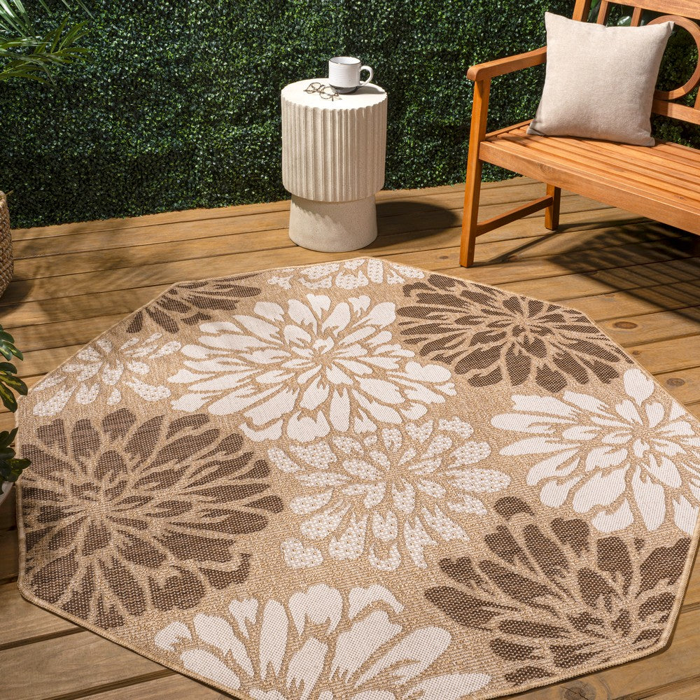 Garcia Modern Floral Textured Weave Indoor/outdoor Octagon Rug