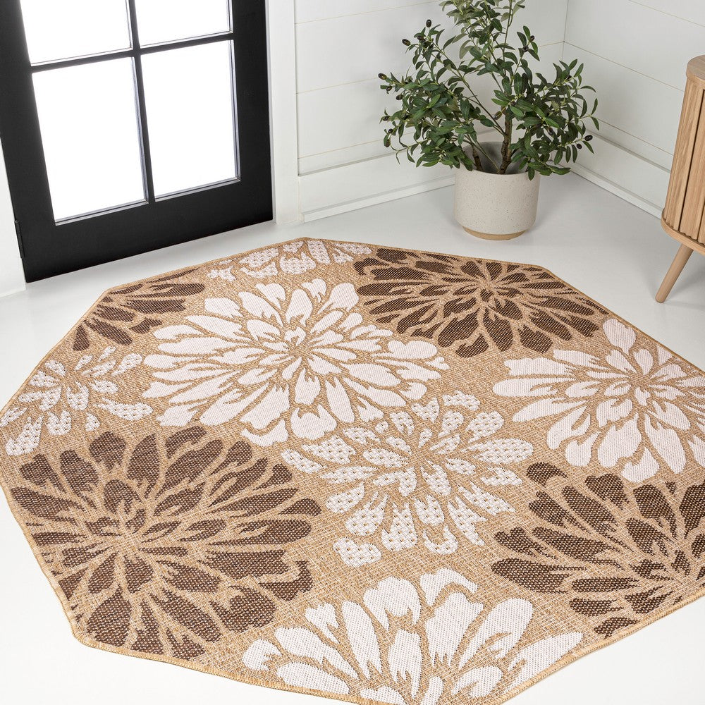 Garcia Modern Floral Textured Weave Indoor/outdoor Octagon Rug