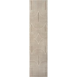 Pastel MidCentury Art Deco Striped Arches Two-Tone High-Low Area Rug