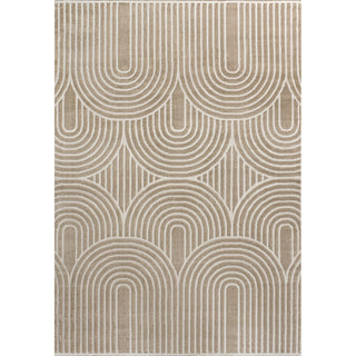 Pastel MidCentury Art Deco Striped Arches Two-Tone High-Low Area Rug