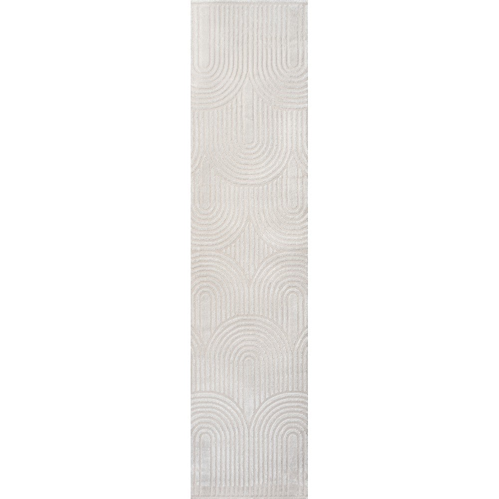 Pastel MidCentury Art Deco Striped Arches Two-Tone High-Low Area Rug
