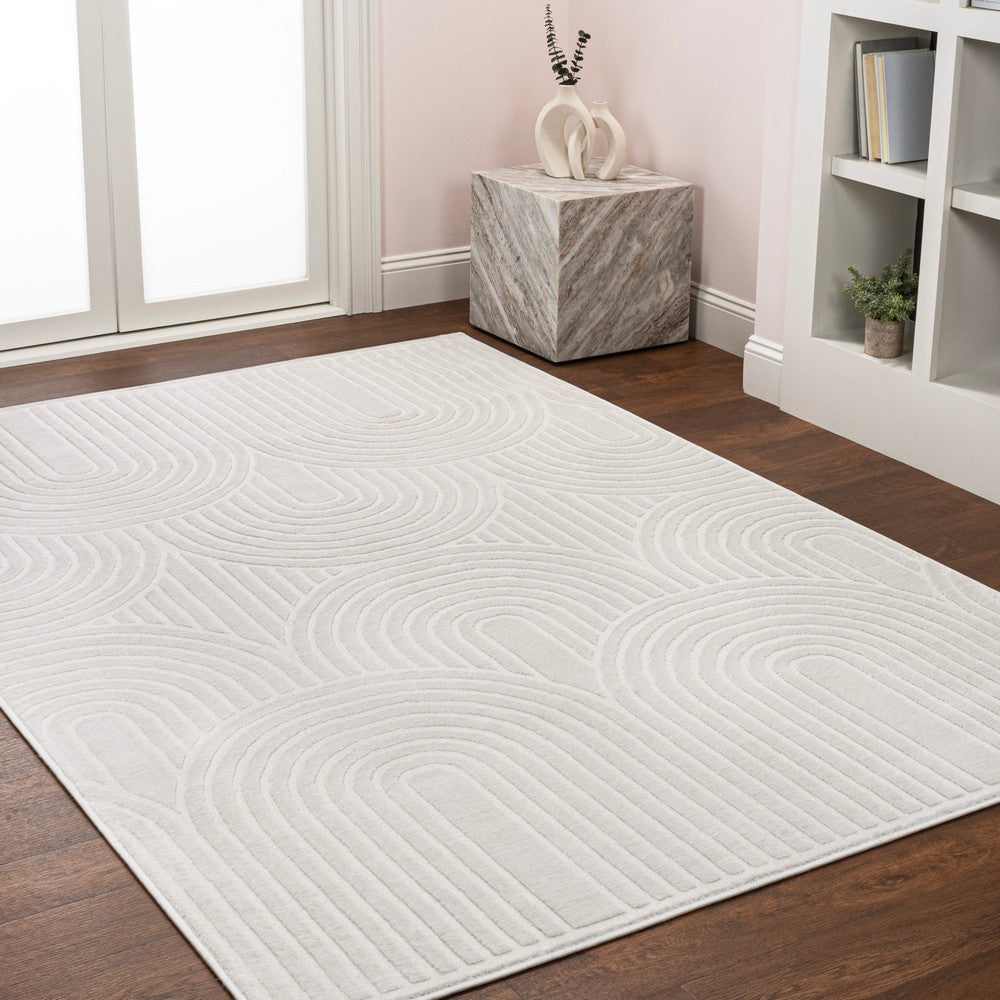 Pastel MidCentury Art Deco Striped Arches Two-Tone High-Low Area Rug