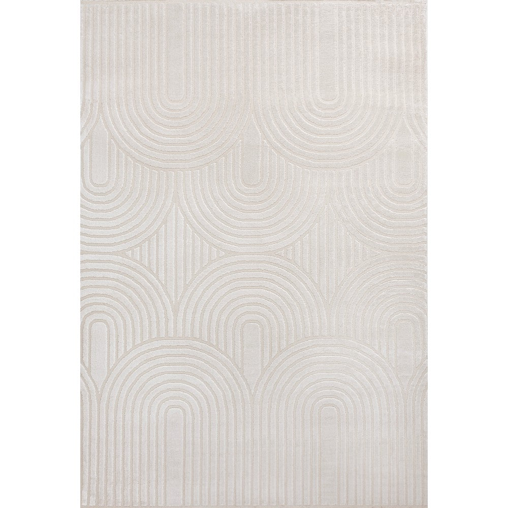 Pastel MidCentury Art Deco Striped Arches Two-Tone High-Low Area Rug