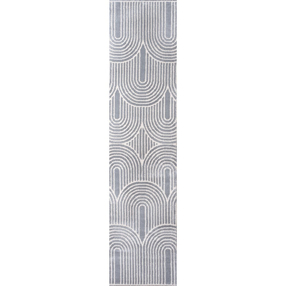 Pastel MidCentury Art Deco Striped Arches Two-Tone High-Low Area Rug