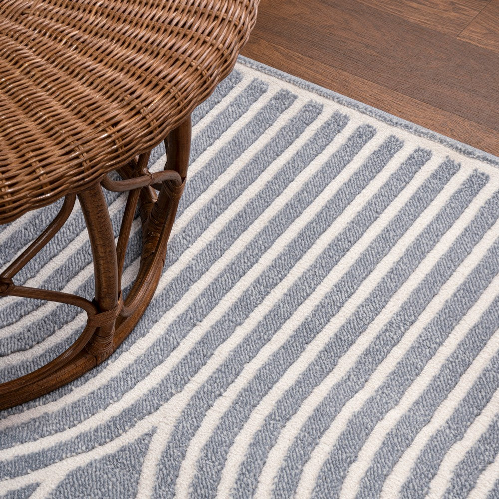 Pastel MidCentury Art Deco Striped Arches Two-Tone High-Low Area Rug