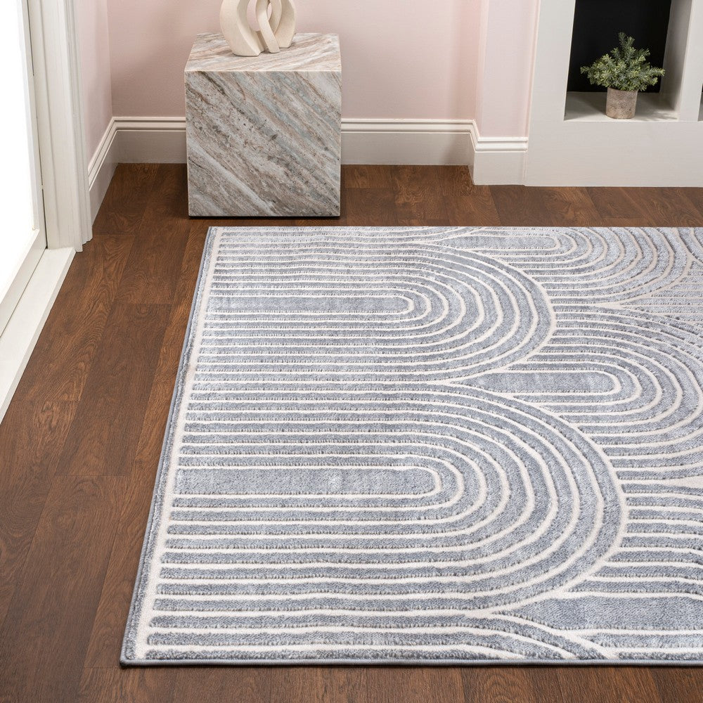 Pastel MidCentury Art Deco Striped Arches Two-Tone High-Low Area Rug