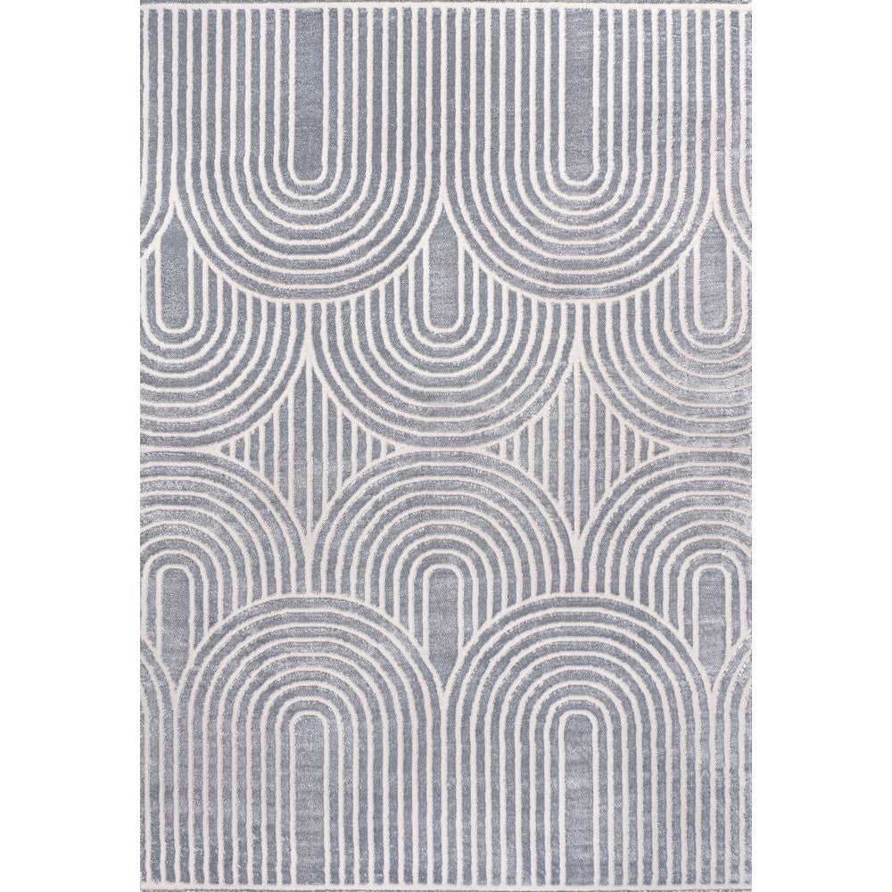 Pastel MidCentury Art Deco Striped Arches Two-Tone High-Low Area Rug