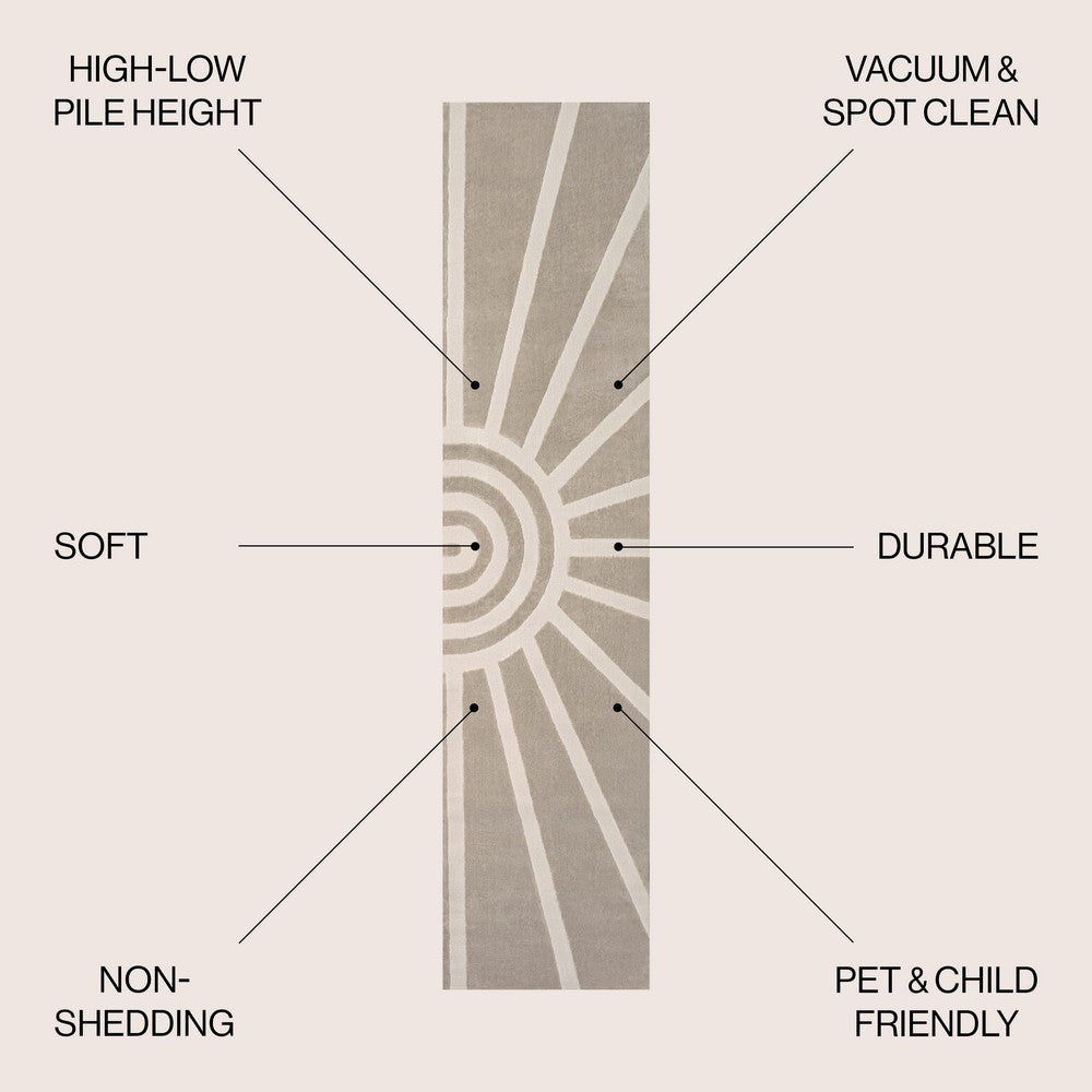 Nordic MidCentury Scandinavian Abstract Sun Two-Tone High-Low Area Rug