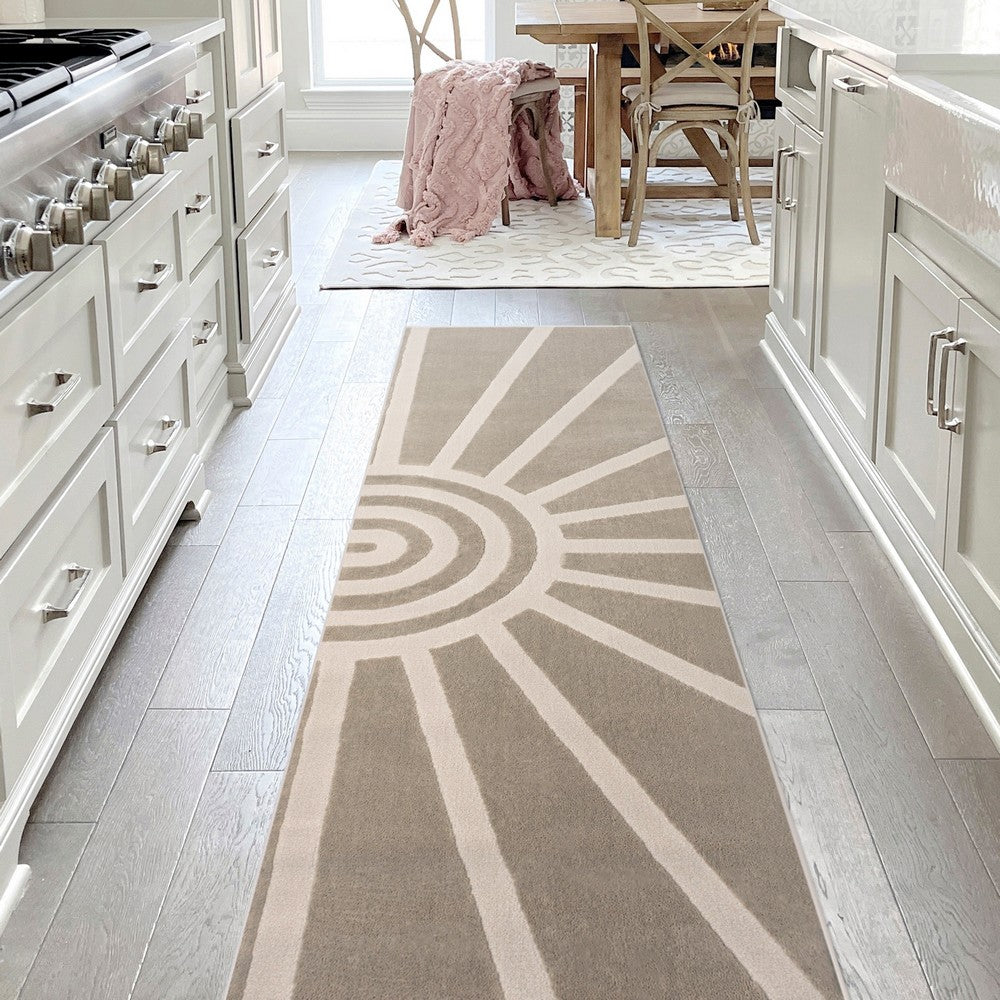 Nordic MidCentury Scandinavian Abstract Sun Two-Tone High-Low Area Rug