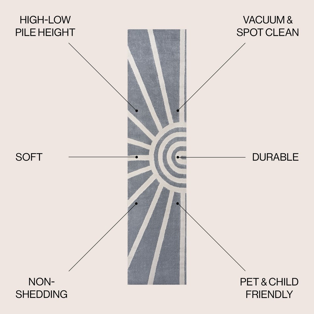 Nordic MidCentury Scandinavian Abstract Sun Two-Tone High-Low Area Rug