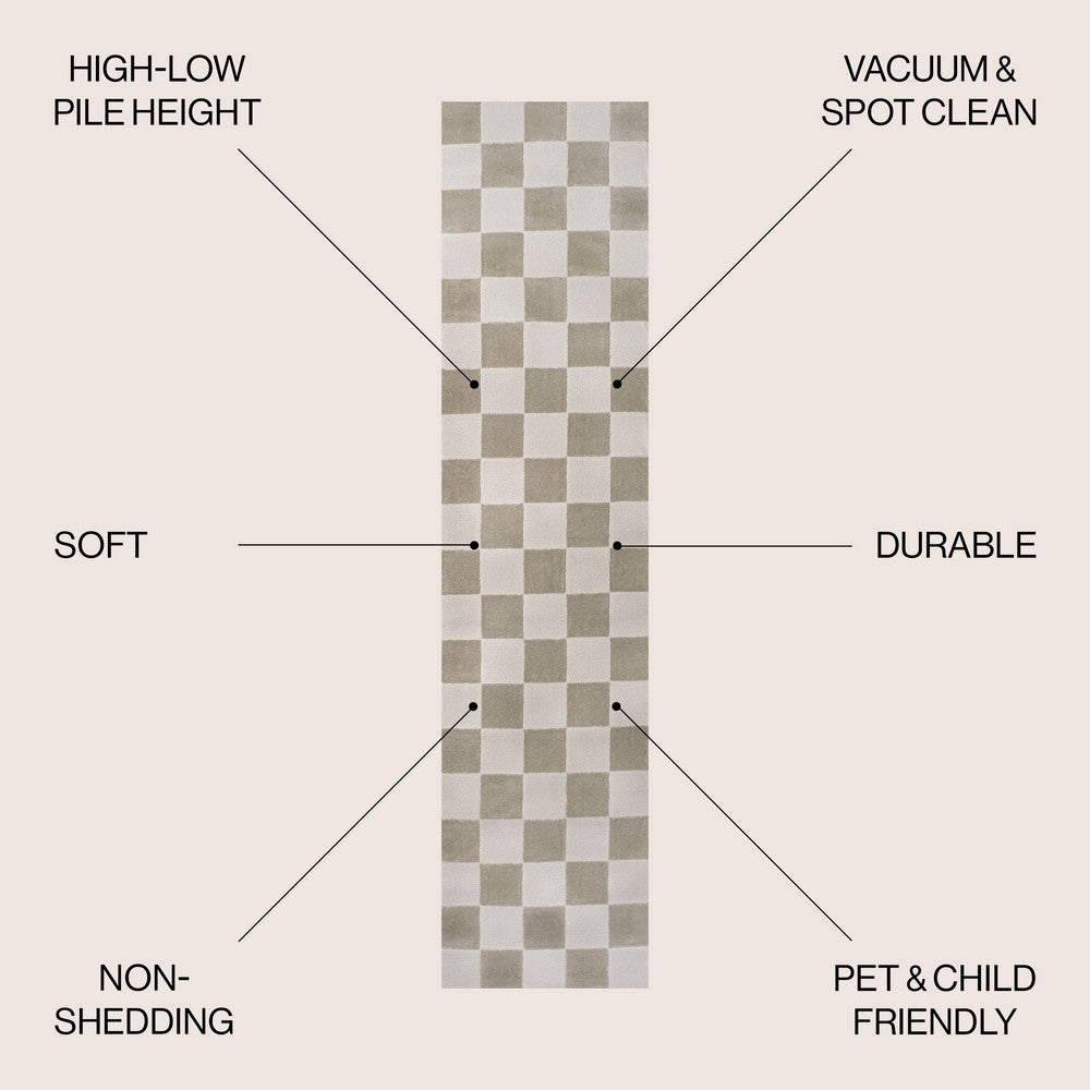Hand Modern Geometric Checkerboard High-Low Area Rug