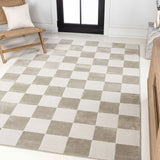 Hand Modern Geometric Checkerboard High-Low Area Rug