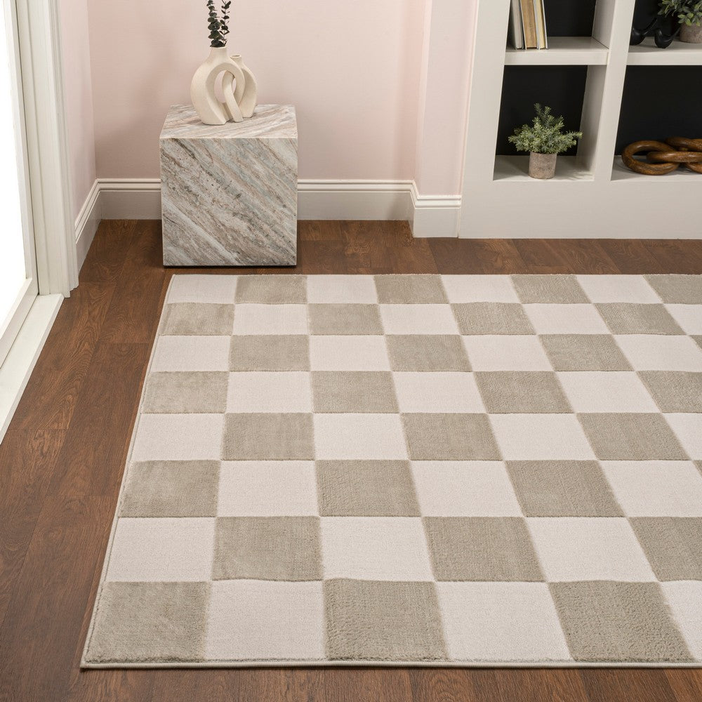 Hand Modern Geometric Checkerboard High-Low Area Rug