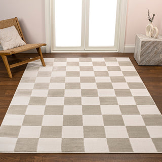 Hand Modern Geometric Checkerboard High-Low Area Rug