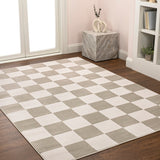 Hand Modern Geometric Checkerboard High-Low Area Rug