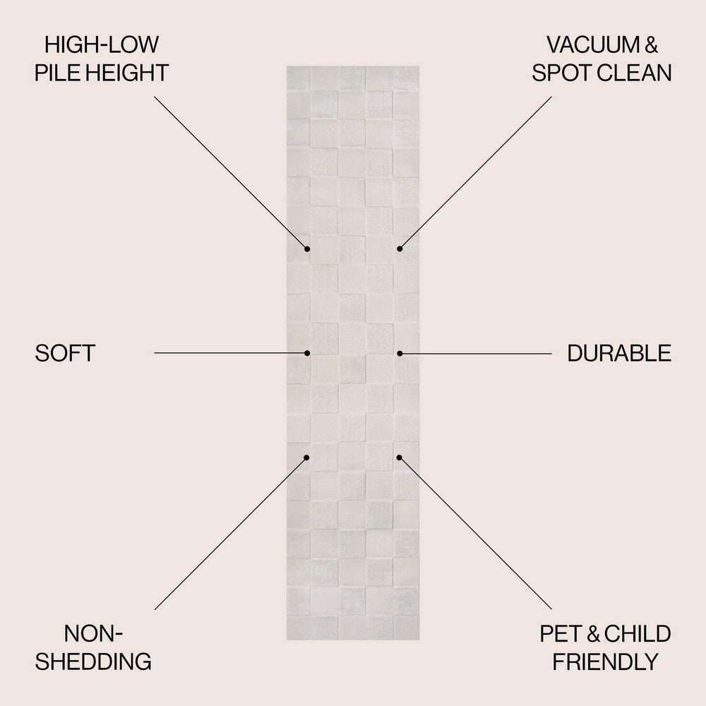 Hand Modern Geometric Checkerboard High-Low Area Rug