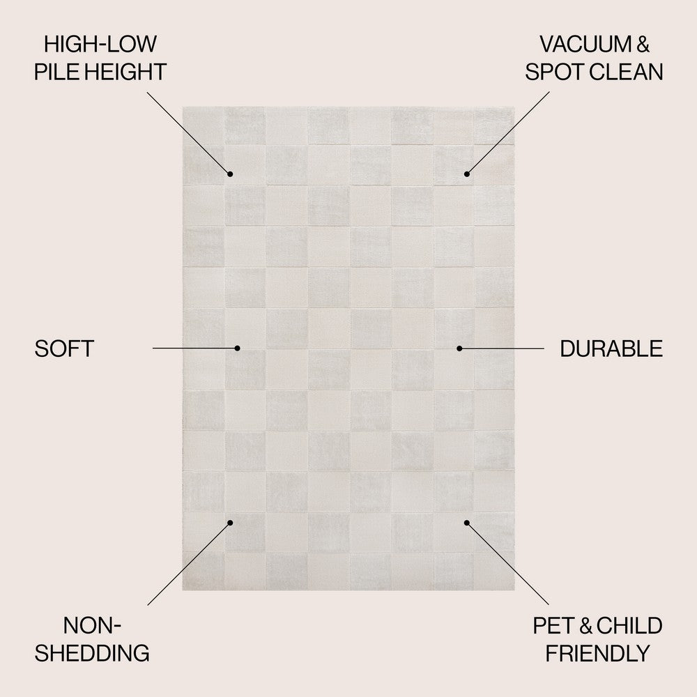Hand Modern Geometric Checkerboard High-Low Area Rug