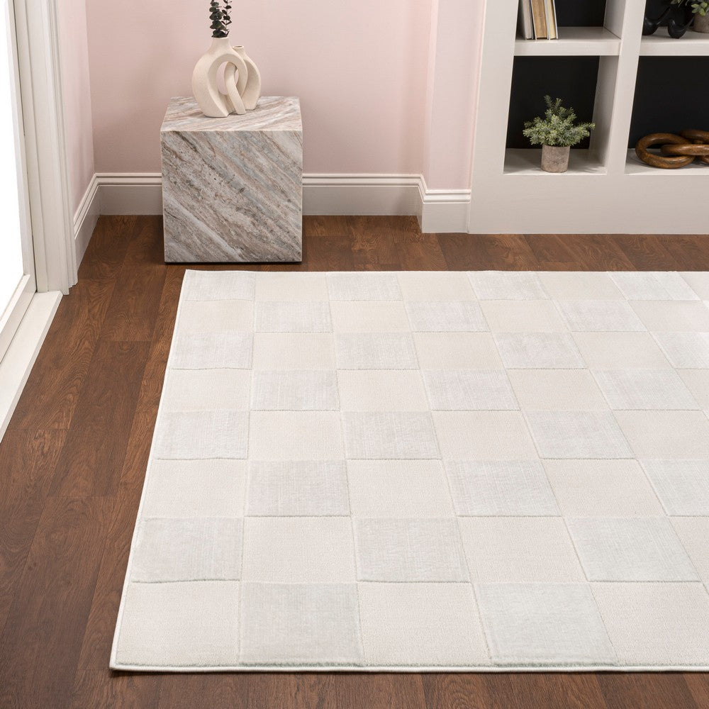 Hand Modern Geometric Checkerboard High-Low Area Rug