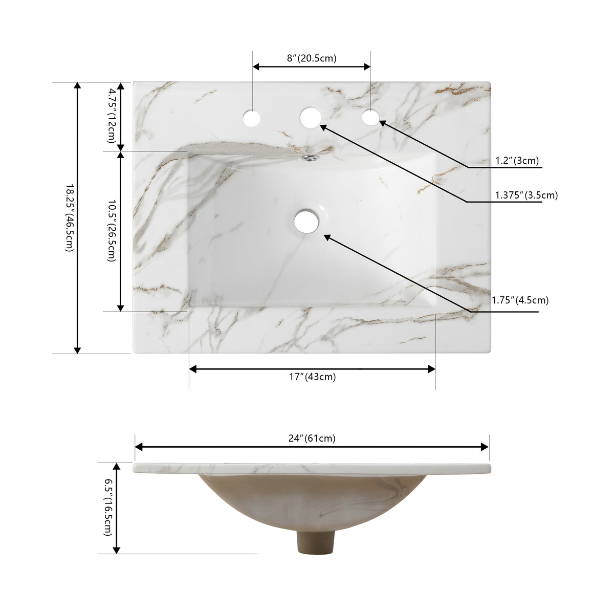 Ceramic Rectangular Ceramic Single Sink Basin Vanity Top