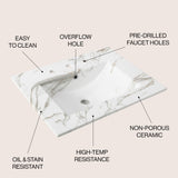 Ceramic Rectangular Ceramic Single Sink Basin Vanity Top