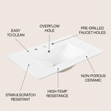 Ceramic Rectangular Ceramic Single Sink Basin Vanity Top