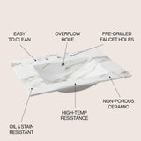 Ceramic Rectangular Ceramic Single Sink Basin Vanity Top