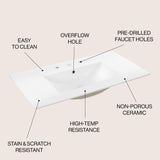 Ceramic Rectangular Ceramic Single Sink Basin Vanity Top