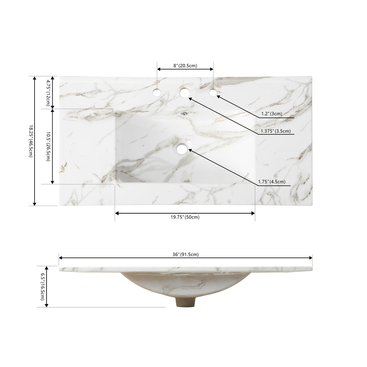 Ceramic Rectangular Ceramic Single Sink Basin Vanity Top