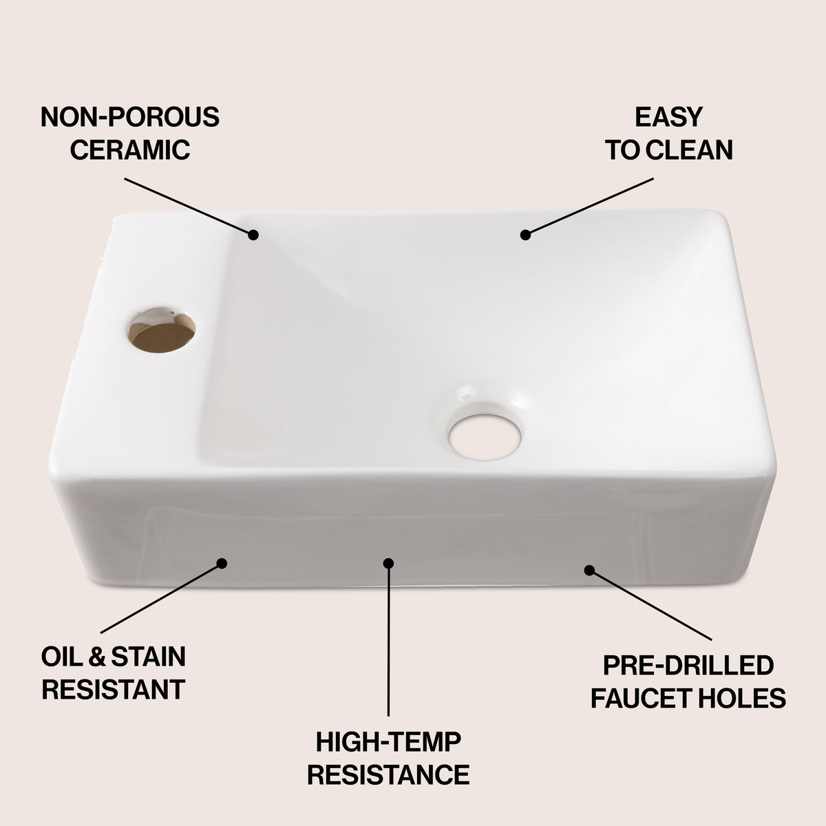 Aurora 15 in. W x 8 in. D Modern Wall Mounted Rectangular Ceramic Mini Sink