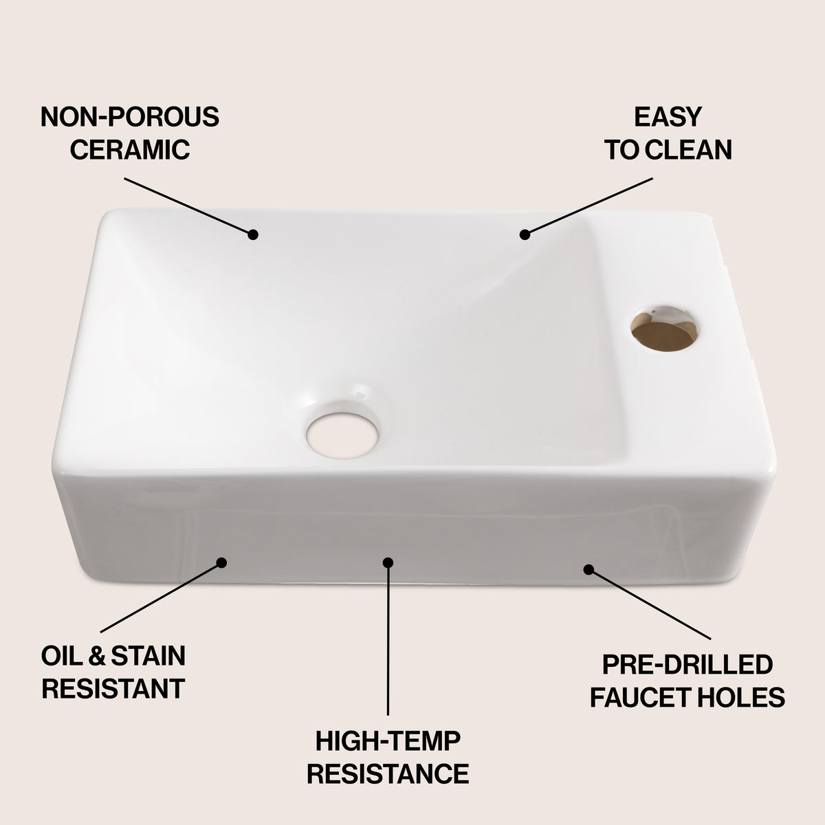 Aurora 15 in. W x 8 in. D Modern Wall Mounted Rectangular Ceramic Mini Sink