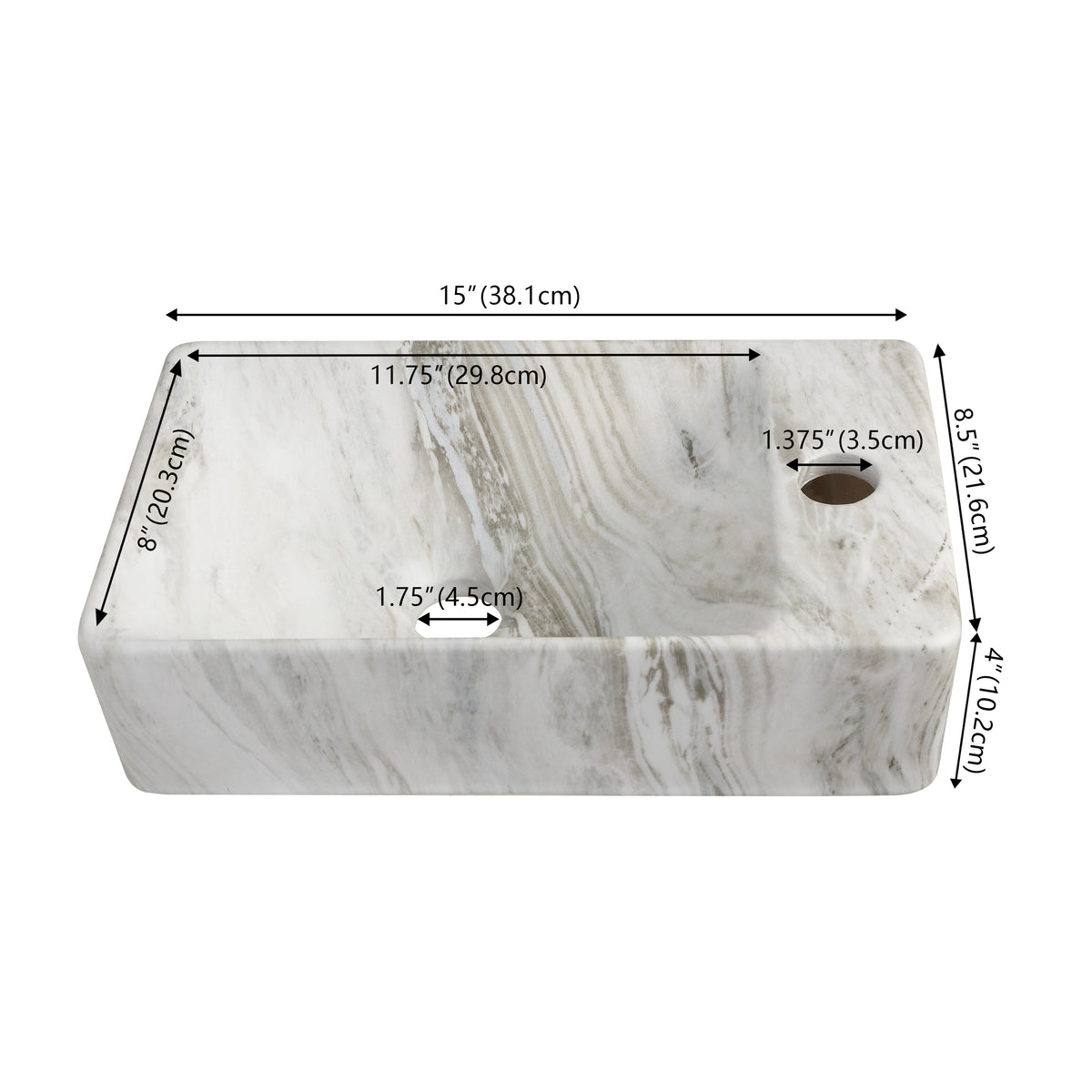 Aurora 15 in. W x 8 in. D Modern Wall Mounted Rectangular Ceramic Mini Sink