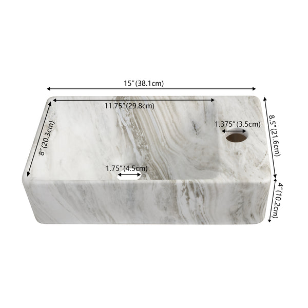 Dimension Image Grey Marble Effect / Right-Side Faucet