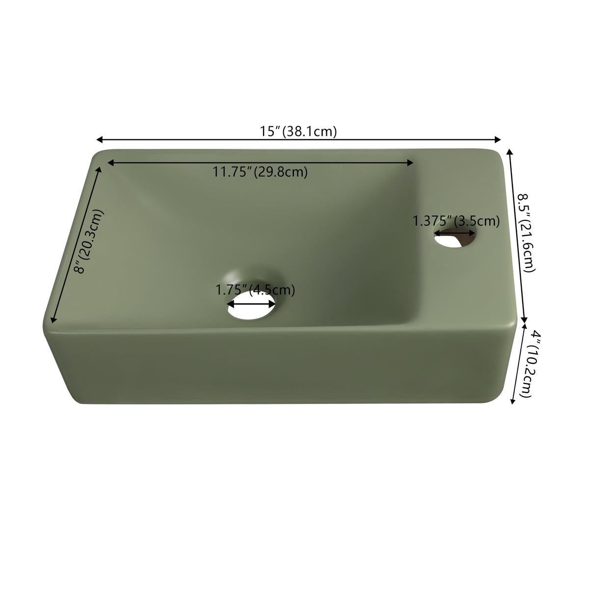 Aurora 15 in. W x 8 in. D Modern Wall Mounted Rectangular Ceramic Mini Sink