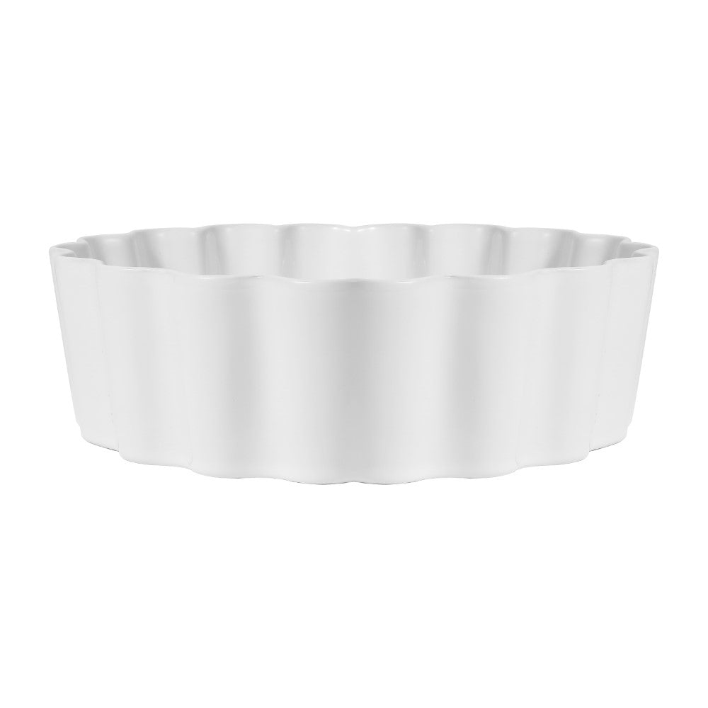 Aquo 15 in. Round Art Deco Contemporary Scalloped Ceramic Bathroom Vessel Sink