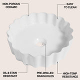 Aquo 15 in. Round Art Deco Contemporary Scalloped Ceramic Bathroom Vessel Sink