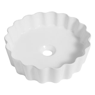 Aquo 15 in. Round Art Deco Contemporary Scalloped Ceramic Bathroom Vessel Sink