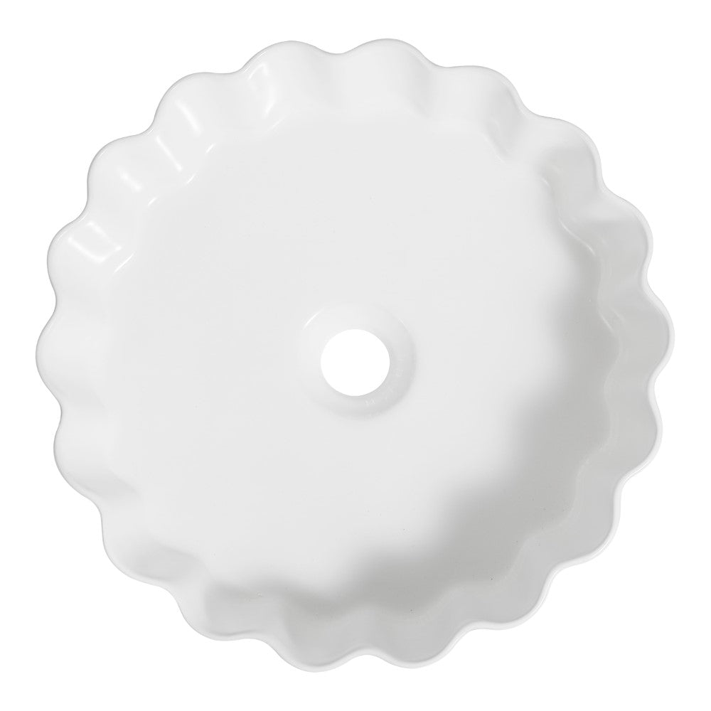 Aquo 15 in. Round Art Deco Contemporary Scalloped Ceramic Bathroom Vessel Sink