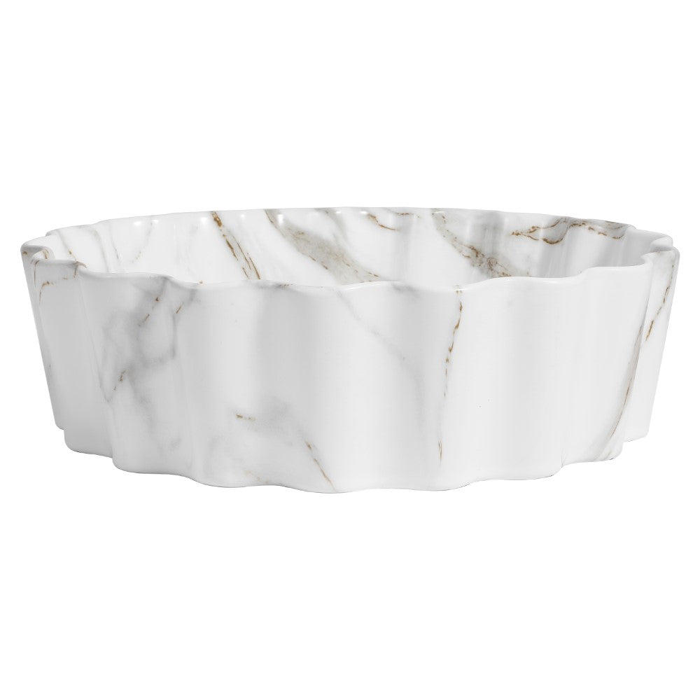 Aquo 15 in. Round Art Deco Contemporary Scalloped Ceramic Bathroom Vessel Sink