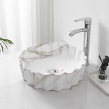 Aquo 15 in. Round Art Deco Contemporary Scalloped Ceramic Bathroom Vessel Sink
