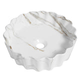 Aquo 15 in. Round Art Deco Contemporary Scalloped Ceramic Bathroom Vessel Sink