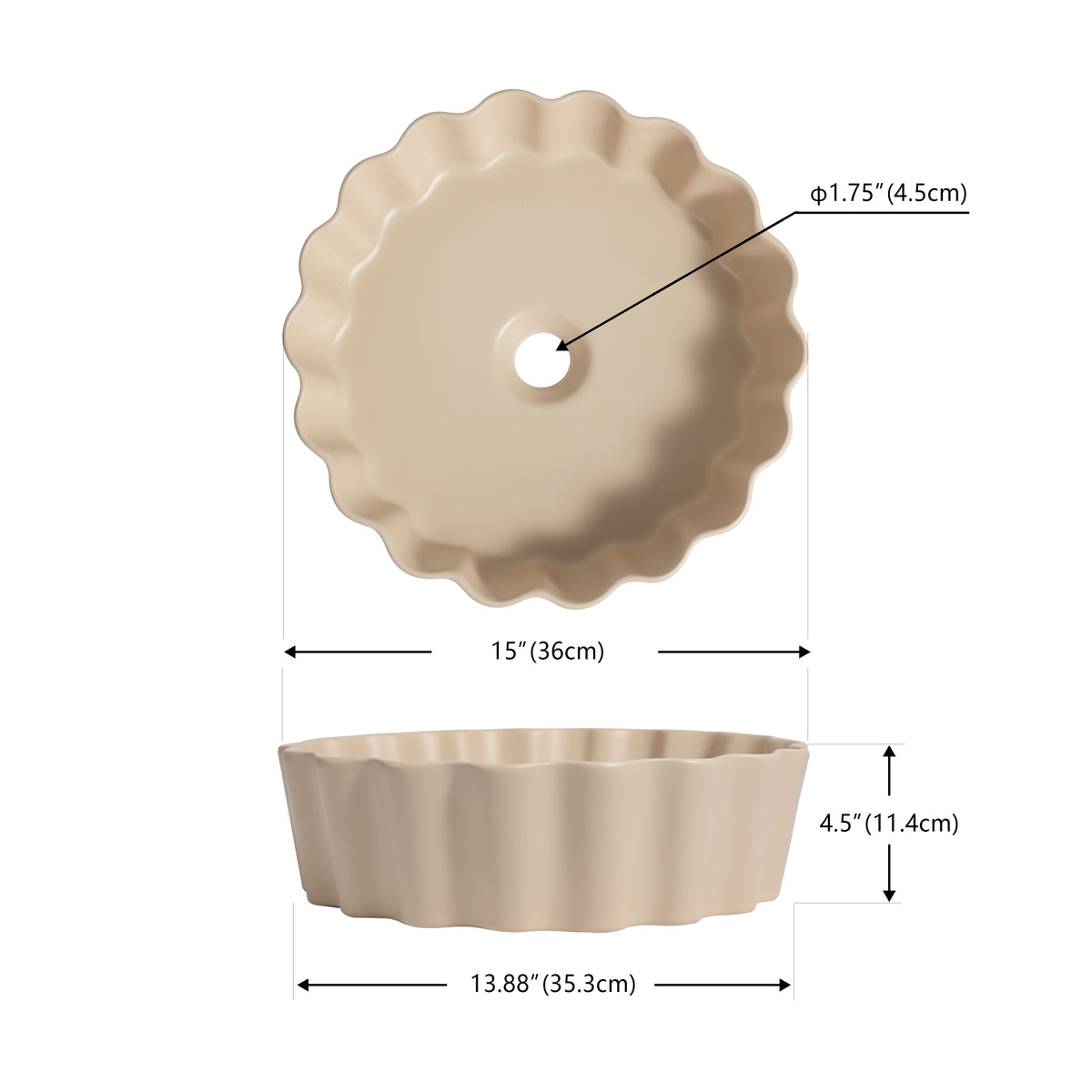 Aquo 15 in. Round Art Deco Contemporary Scalloped Ceramic Bathroom Vessel Sink