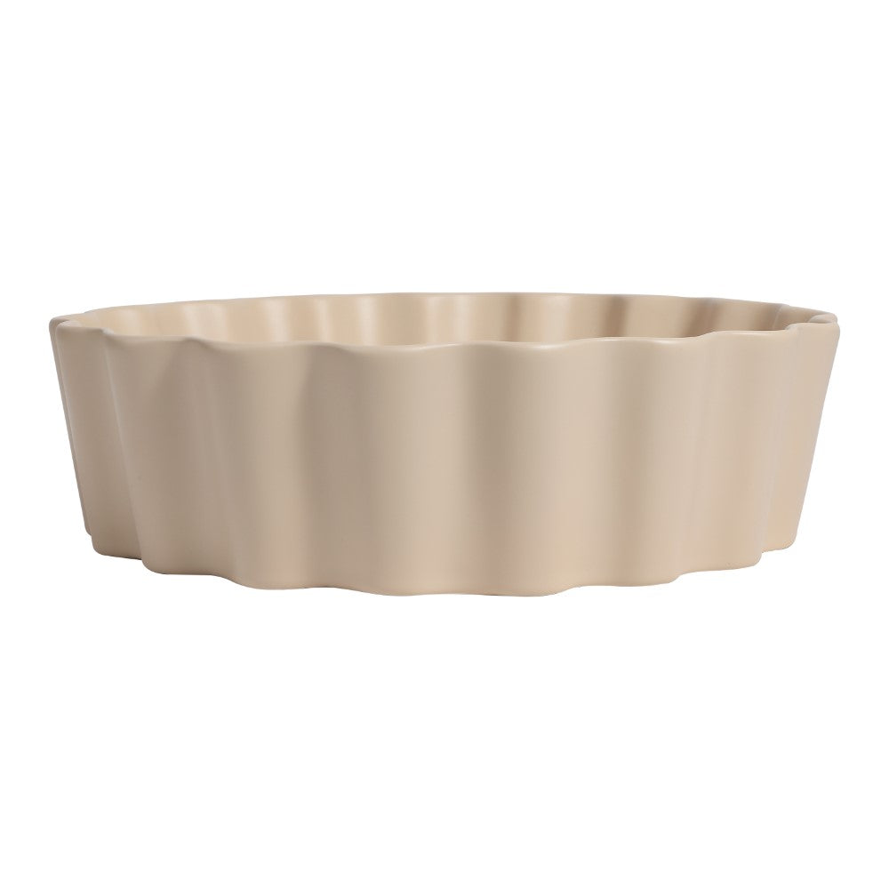 Aquo 15 in. Round Art Deco Contemporary Scalloped Ceramic Bathroom Vessel Sink